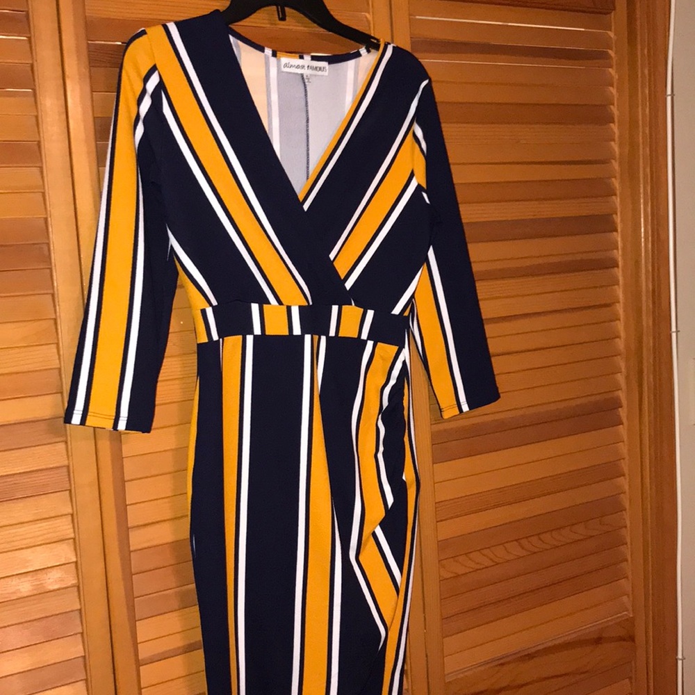 Navy Blue, White, & Yellow Dress